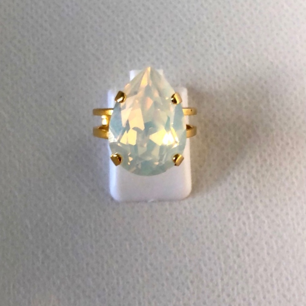 White Opal + Gold Pear Crystal Statement Ring - Picture 2 of 16